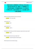 PHYSICS SPRING FINAL EXAM &vert;  QUESTIONS & 100&percnt; CORRECT  ANSWERS &lpar;VERIFIED&rpar; &vert; LATEST  UPDATE &vert; GRADED A&plus; &vert; ALREADY  GRADED