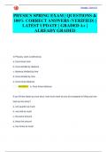 PHYSICS SPRING EXAM &vert; QUESTIONS &  100&percnt; CORRECT ANSWERS &lpar;VERIFIED&rpar; &vert;  LATEST UPDATE &vert; GRADED A&plus; &vert;  ALREADY GRADED