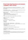 Penal Code Test Questions and answers &vert; updated &vert; 100&percnt; correct