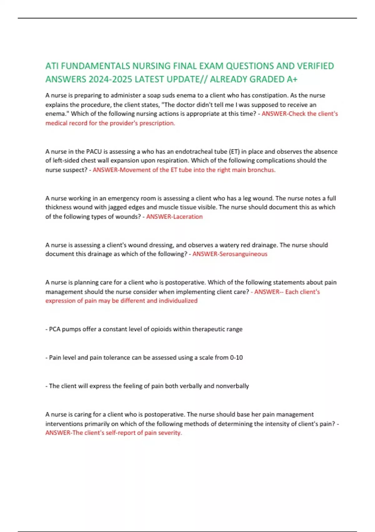 ATI FUNDAMENTALS NURSING FINAL EXAM QUESTIONS AND VERIFIED ANSWERS ...