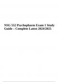 NSG 552 Psychopharmacology Exam 1 Study Guide – Complete Latest 2024/2025