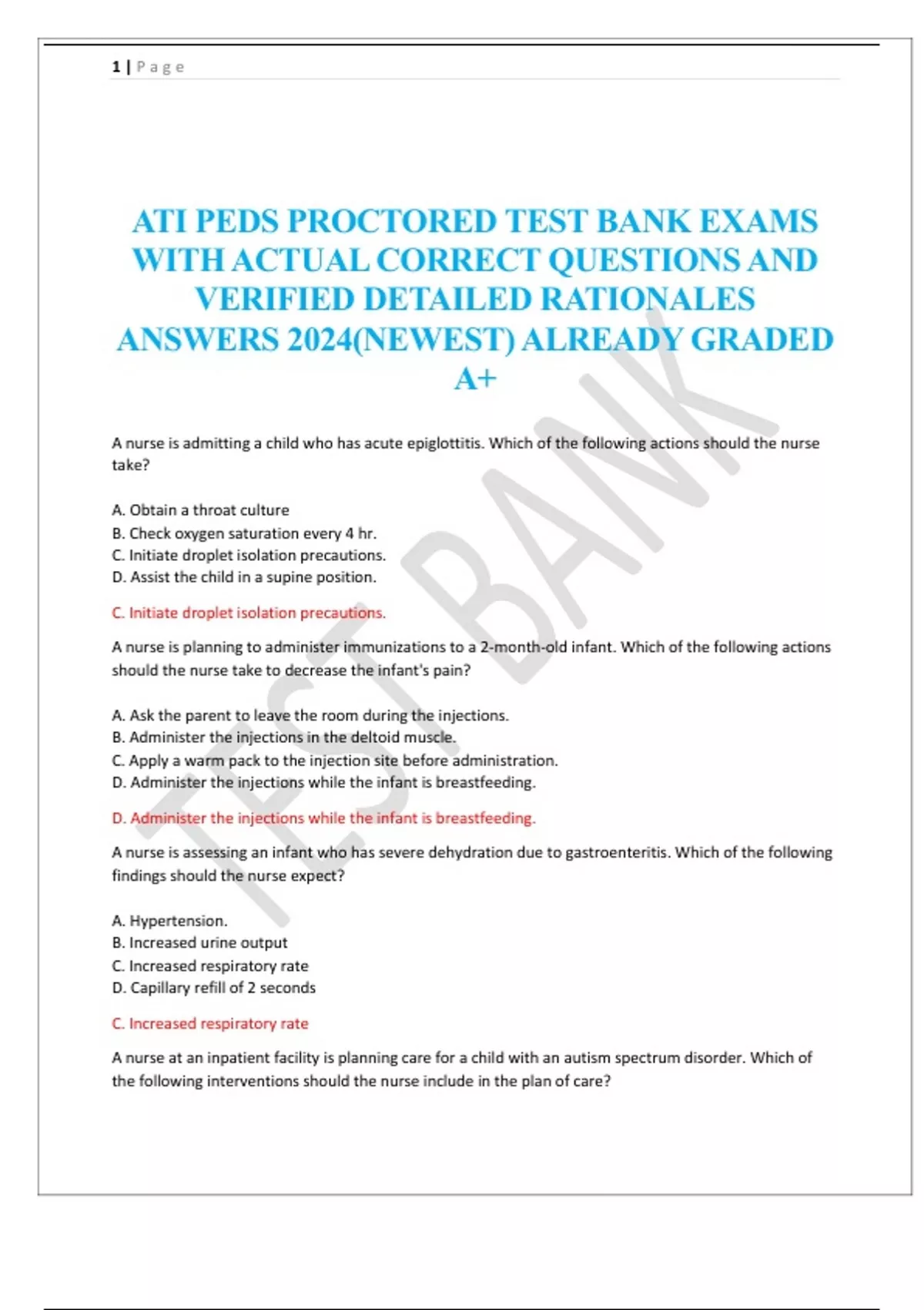 ATI PEDS PROCTORED TEST BANK EXAMS WITH ACTUAL CORRECT QUESTIONS AND ...