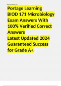 Portage Learning BIOD 171 Microbiology Exam Answers With 100% Verified Correct Answers Latest Updated 2024 Guaranteed Success for Grade A+.
