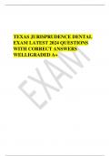 TEXAS JURISPRUDENCE DENTAL  EXAM LATEST 2024 QUESTIONS  WITH CORRECT ANSWERS  WELLIGRADED A+