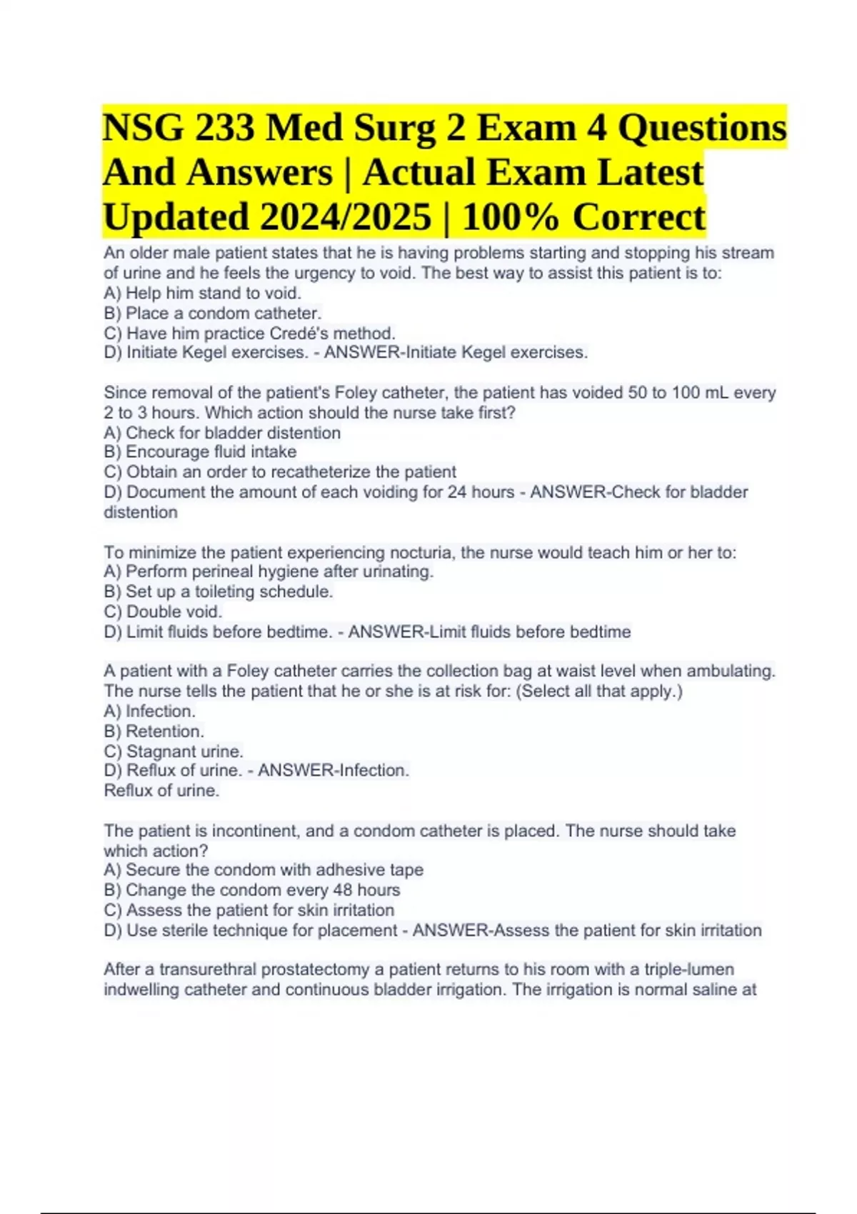 NSG 233 Med Surg 2 Exam 4 Questions And Answers | Actual Exam Latest ...