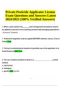 Private Pesticide Applicator License Exam Questions and Answers Latest 2024/2025 (100% Verified Answers)