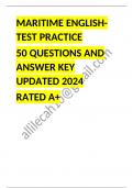 MARITIME ENGLISH- TEST PRACTICE 50 QUESTIONS AND ANSWER KEY UPDATED 2024 RATED A+