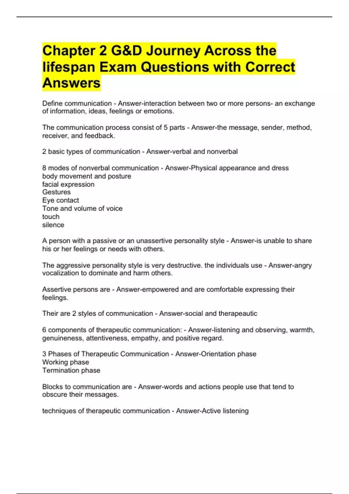 Chapter 2 G&D Journey Across the lifespan Exam Questions with Correct