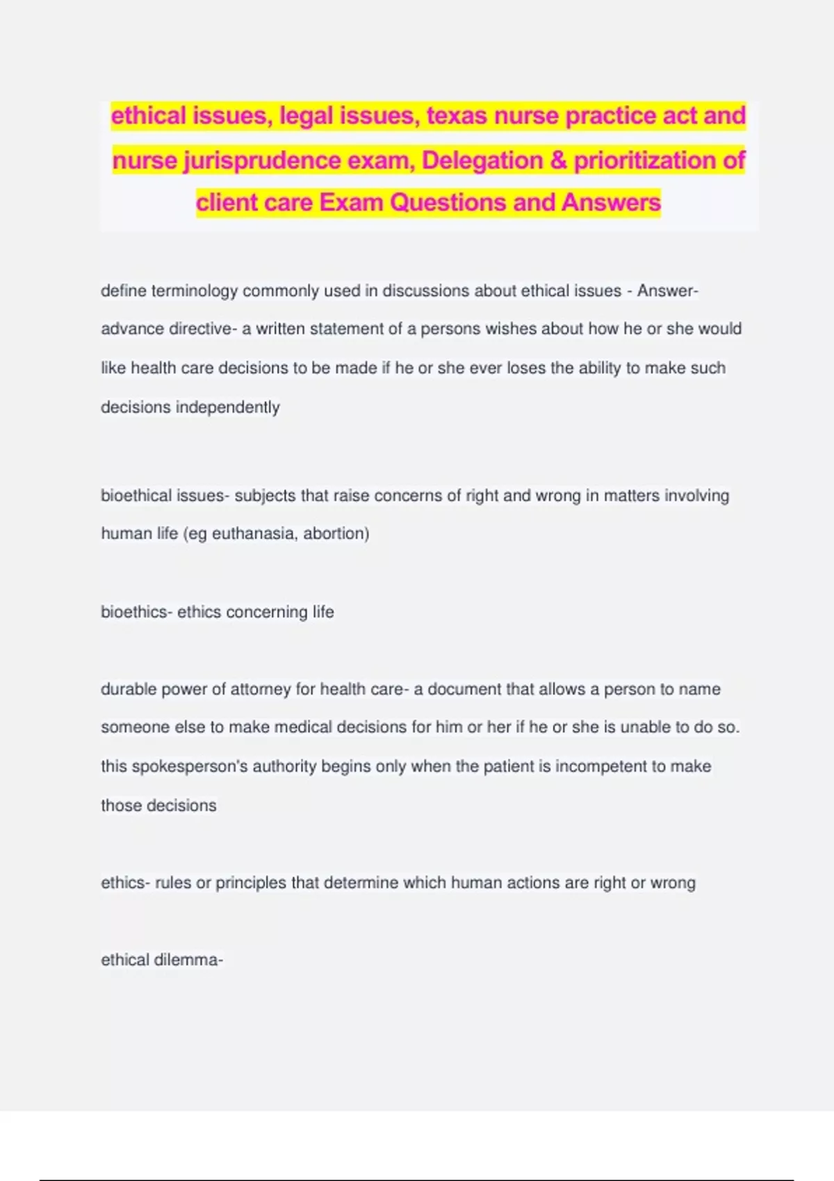 Ethical issues legal issues texas nurse practice act and nurse