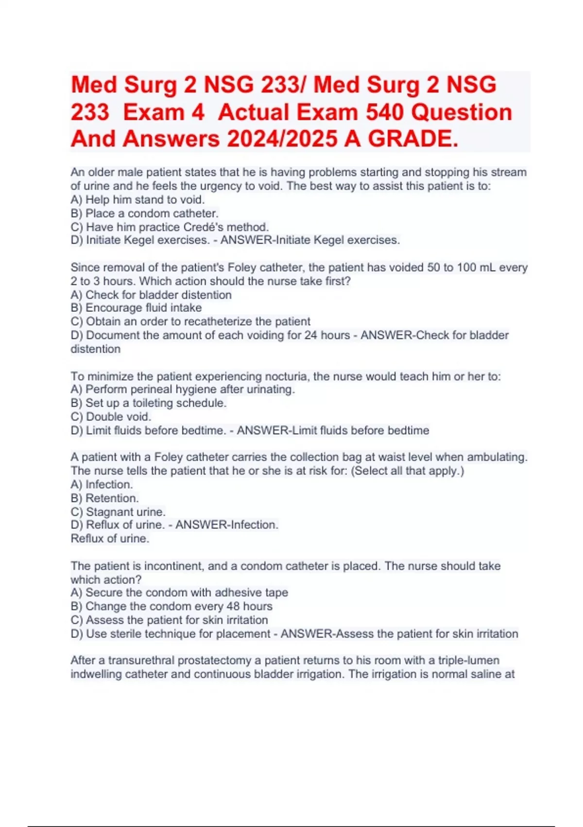 NSG 233 Med Surg 2 Exam 2 Questions and Answers (2024/2025) (Verified ...