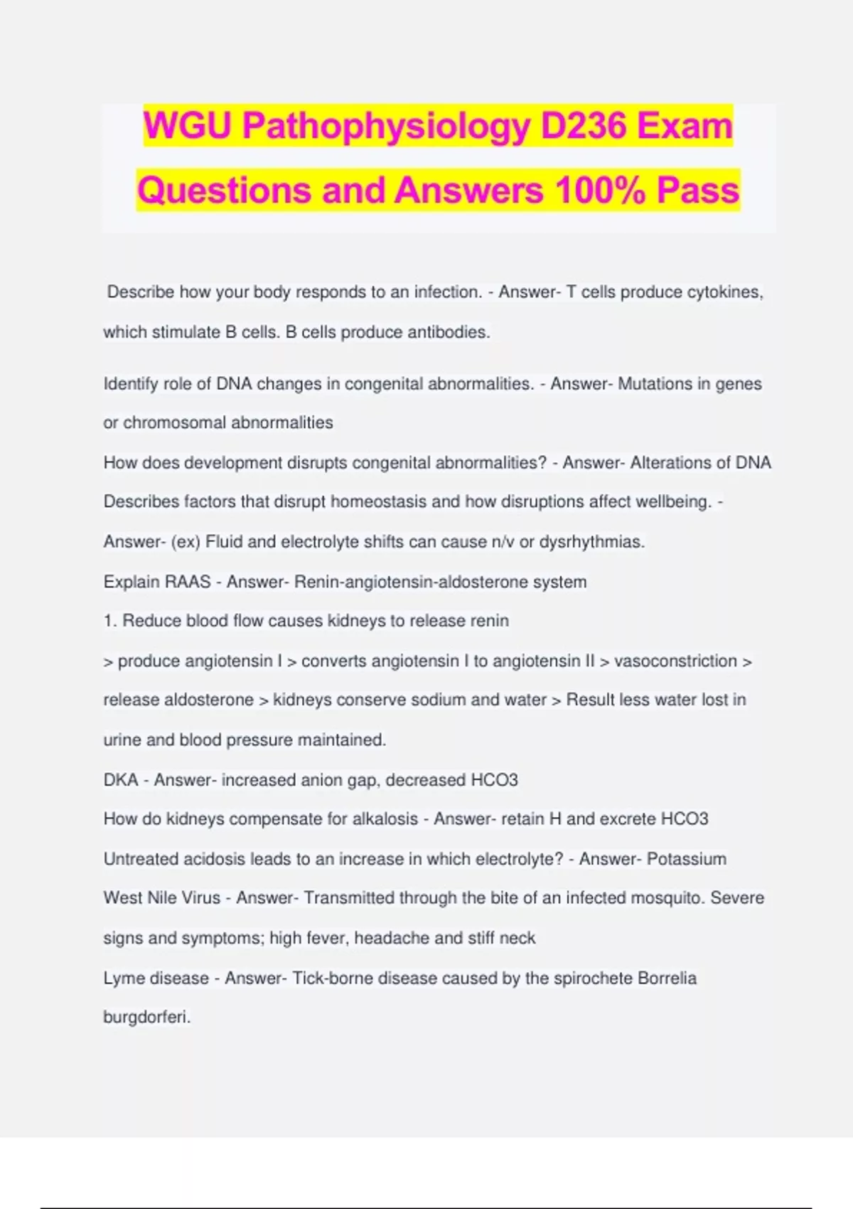WGU D236 Pathophysiology Bundled Exams Questions and Answers (Full Pack ...