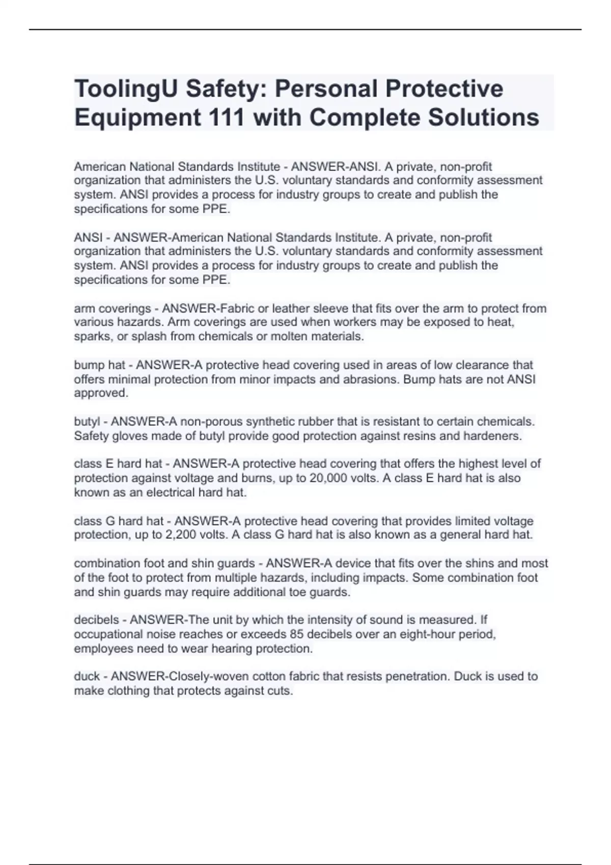 ToolingU Safety Personal Protective Equipment 111 with Complete