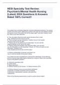 HESI Specialty Test Review: Psychiatric/Mental Health Nursing (Latest) 2024 Questions & Answers Rated 100% Correct!!