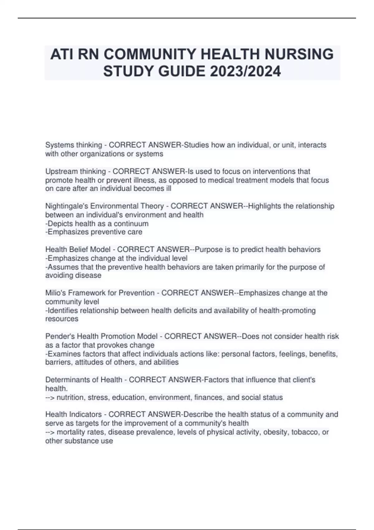 ATI RN COMMUNITY HEALTH NURSING STUDY GUIDE 2023/2024 - Community ...