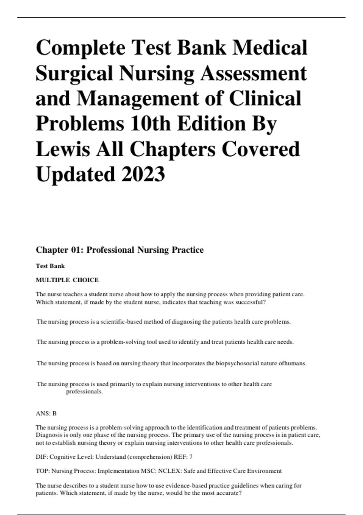 Complete Test Bank Medical Surgical Nursing Assessment and Management ...
