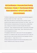 ACI Certification - Concrete Field Testing Technician - Grade 1 - Test Sample Written Exam Questions - CP-1(17) with 100% Correct Answers