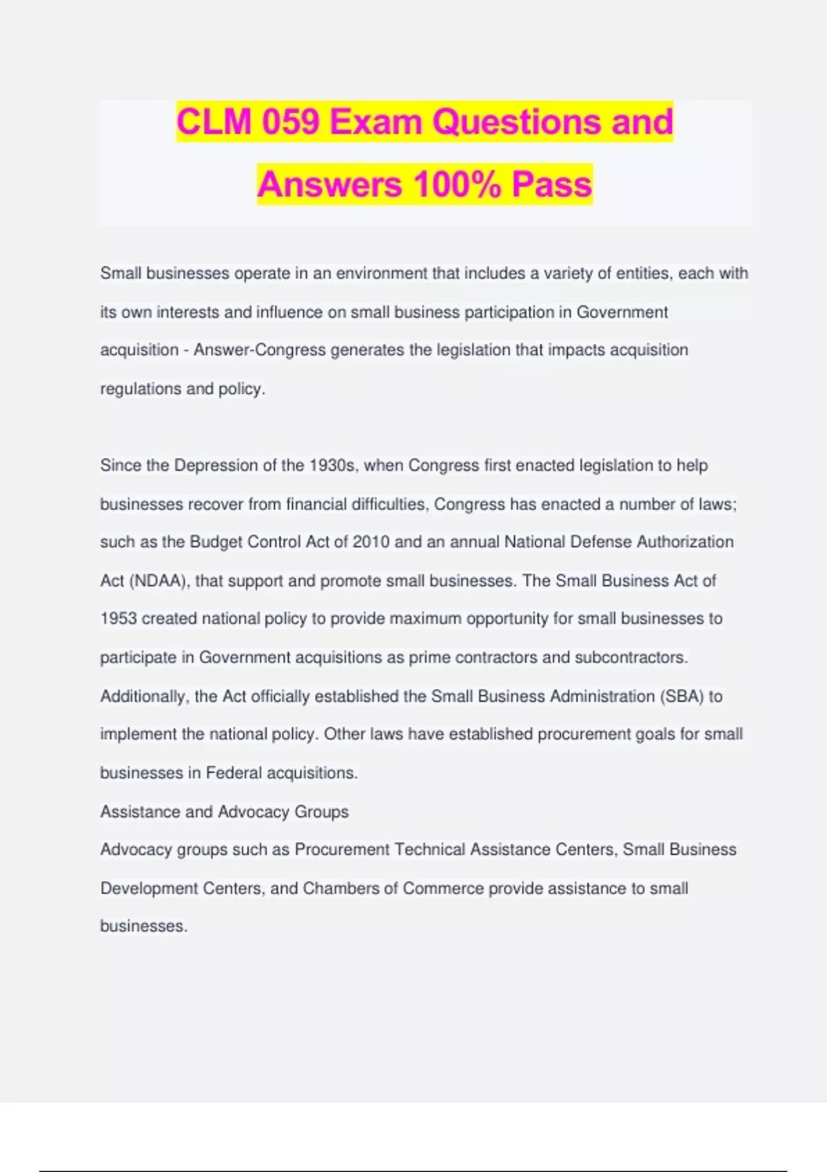 CLM 059 Exam Questions and Answers 100% Pass - CLC - Stuvia US