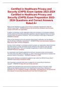 Certified in Healthcare Privacy and  Security &lpar;CHPS&rpar; Exam Update 2023-2024  Certified in Healthcare Privacy and  Security &lpar;CHPS&rpar; Exam Preparation 2023- 2024 Questions and Correct Answers  Rated A&plus;