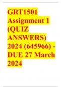 GRT1501 Assignment 1 (QUIZ ANSWERS) 2024 (645966) - DUE 27 March 2024