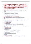 CNA State Practice Final Exam 2023- 2024 | CAN State Practice Exam Update  2023-2024 Questions and Correct  Answers Rated A+