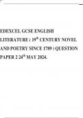 EDEXCEL GCSE ENGLISH LITERATURE ( 19th CENTURY NOVEL AND POETRY SINCE 1789 ) QUESTION PAPER 2 24th MAY 2024.