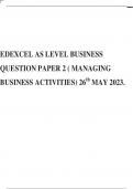 EDEXCEL AS LEVEL BUSINESS QUESTION PAPER 2 ( MANAGING BUSINESS ACTIVITIES) 26th MAY 2023