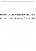 EDEXCEL GCSE MATHS HIGHER TIER PAPER 2 (CALCULATOR ) 7 th JUNE 2023