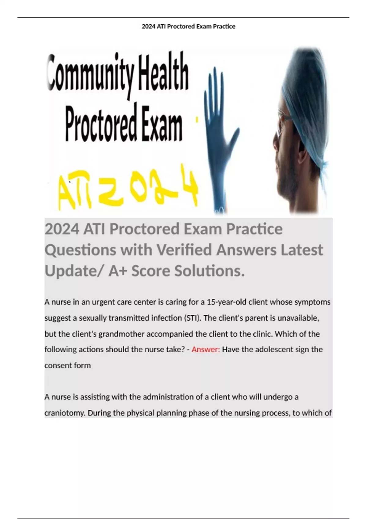 2024 ATI Proctored Exam Practice Questions with Verified Answers Latest ...