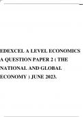 EDEXCEL A LEVEL ECONOMICS A QUESTION PAPER 2 ( THE NATIONAL AND GLOBAL ECONOMY ) JUNE 2023.