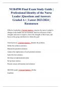 NUR4590 Final Exam Study Guide | Professional Identity of the Nurse Leader |Questions and Answers Graded A+ | Latest 2023/2024 | Rasmussen