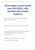 Texas Irrigator License Practice Exam 2023/2024 | 200+ Questions with Answers Graded A+