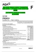 AQA GCSE FRENCH 8458/LF FOUNDATION TIER PAPER 1 LISTENING EXAM QUESTION PAPER  (AUTHENTIC MARKING SCHEME ATTACHED)