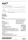  AQA A-level PHYSICS 7408&sol;3A Paper 3 Section A Question Paper & Mark scheme &lpar;Merged&rpar; June 2023 VERIFIED