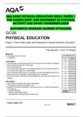 AQA GCSE PHYSICAL EDUCATION 8582/1 PAPER 1 THE HUMAN BODY AND MOVEMENT IN PHYSICAL ACTIVITY AND SPORT NOVEMBER EXAM  (AUTHENTIC MARKING SCHEME ATTACHED)