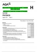 AQA GCSE PHYSICS 8463/1H PAPER 1 HIGHER TIER JUNE EXAM  (AUTHENTIC MARKING SCHEME ATTACHED)