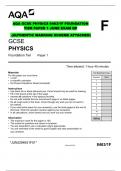 AQA GCSE PHYSICS 8463/1F FOUNDATION TIER PAPER 1 JUNE EXAM QP  (AUTHENTIC MARKING SCHEME ATTACHED)