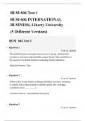 BUSI 604 Test 1 ( 5 Versions), BUSI 604 INTERNATIONAL BUSINESS, Liberty University.