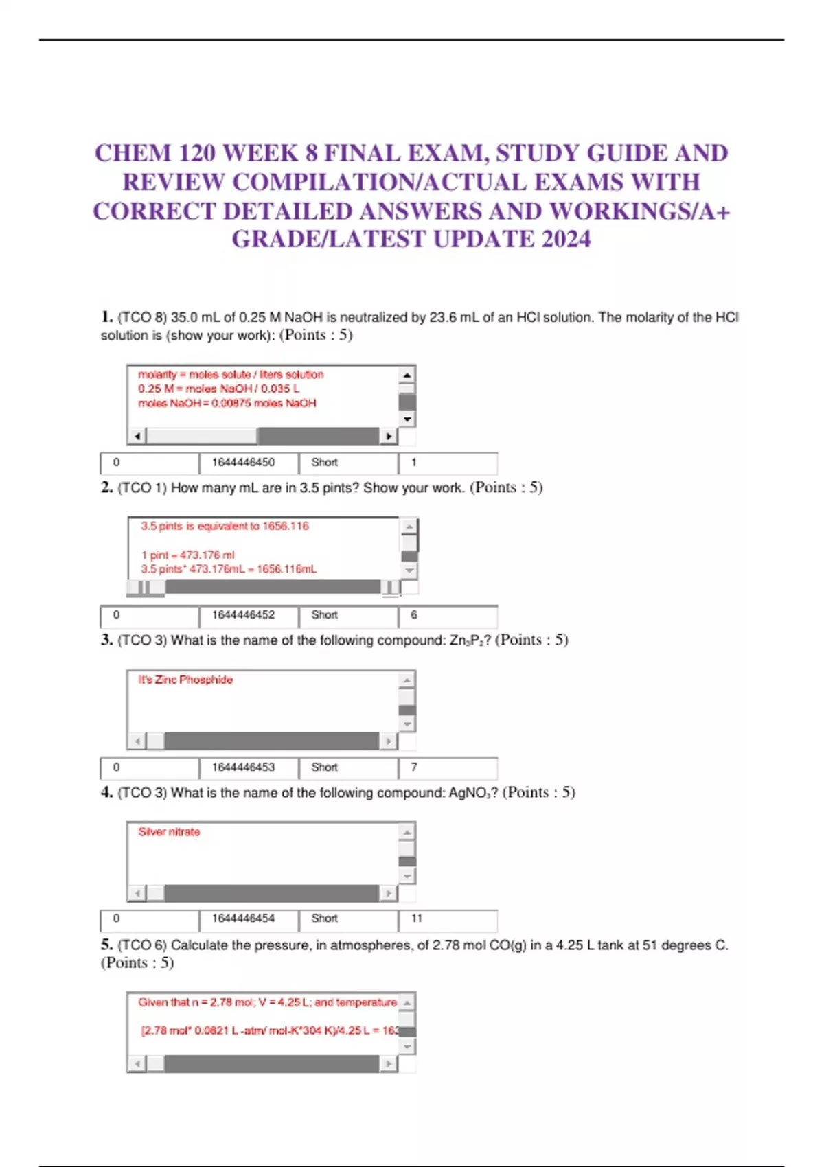 Chem 120 Week 8 Final Exam Study Guide And Review Compilation Actual