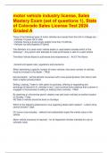 motor vehicle industry license&comma; Sales Mastery Exam &lpar;set of questions 1&rpar;&comma; State of Colorado Sales License Test 2024 Graded A