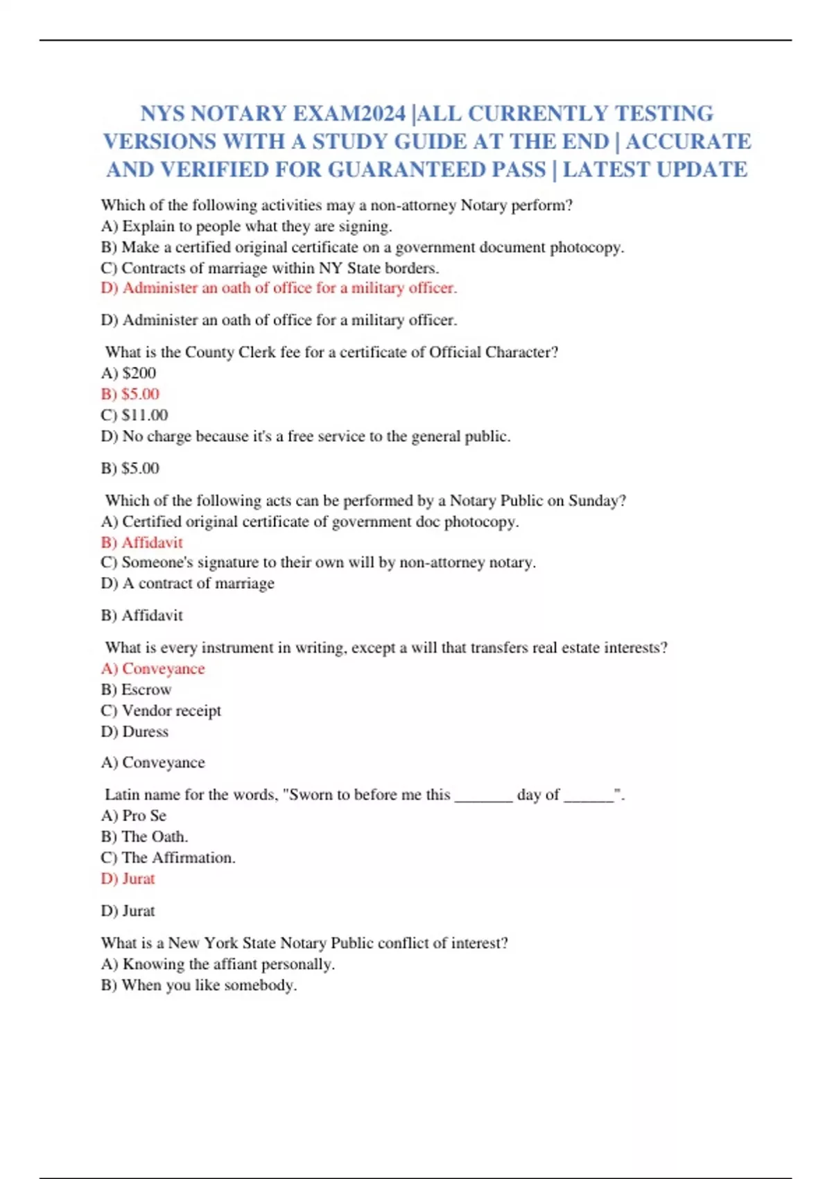 NYS NOTARY EXAM2024 ALL CURRENTLY TESTING VERSIONS WITH A STUDY GUIDE