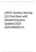 LATEST Hondros Nursing 212 Final Exam with Detailed Solutions Updated 2023- 2024.GRADED A+ 