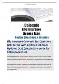 Life Insurance Colorado Test Questions (203 Terms) with Certified Solutions Updated 2023 (Vocabulary words for Colorado license).