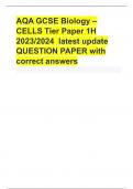 AQA GCSE Biology – CELLS Tier Paper 1H 2023/2024 latest update QUESTION PAPER with correct answers