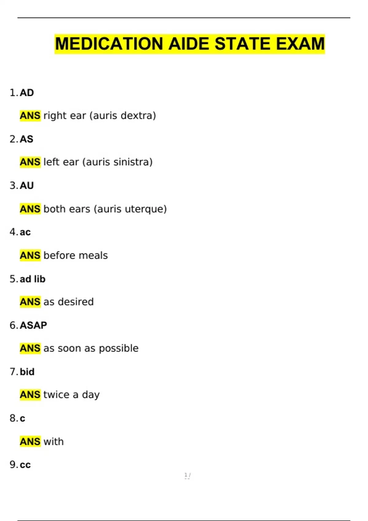 MEDICATION AIDE STATE EXAM UPDATED 2024 Questions and Answers (2024 /