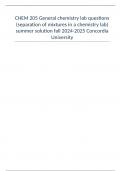 CHEM 205 General chemistry lab questions &lpar;separation of mixtures in a chemistry lab&rpar; summer solution fall 2024-2025 Concordia University