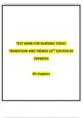 TEST BANK FOR NURSING TODAY TRANSITION AND TRENDS 10TH EDITION BY ZERWEKH ALL CHAPTERS UPDATED 2024PDF