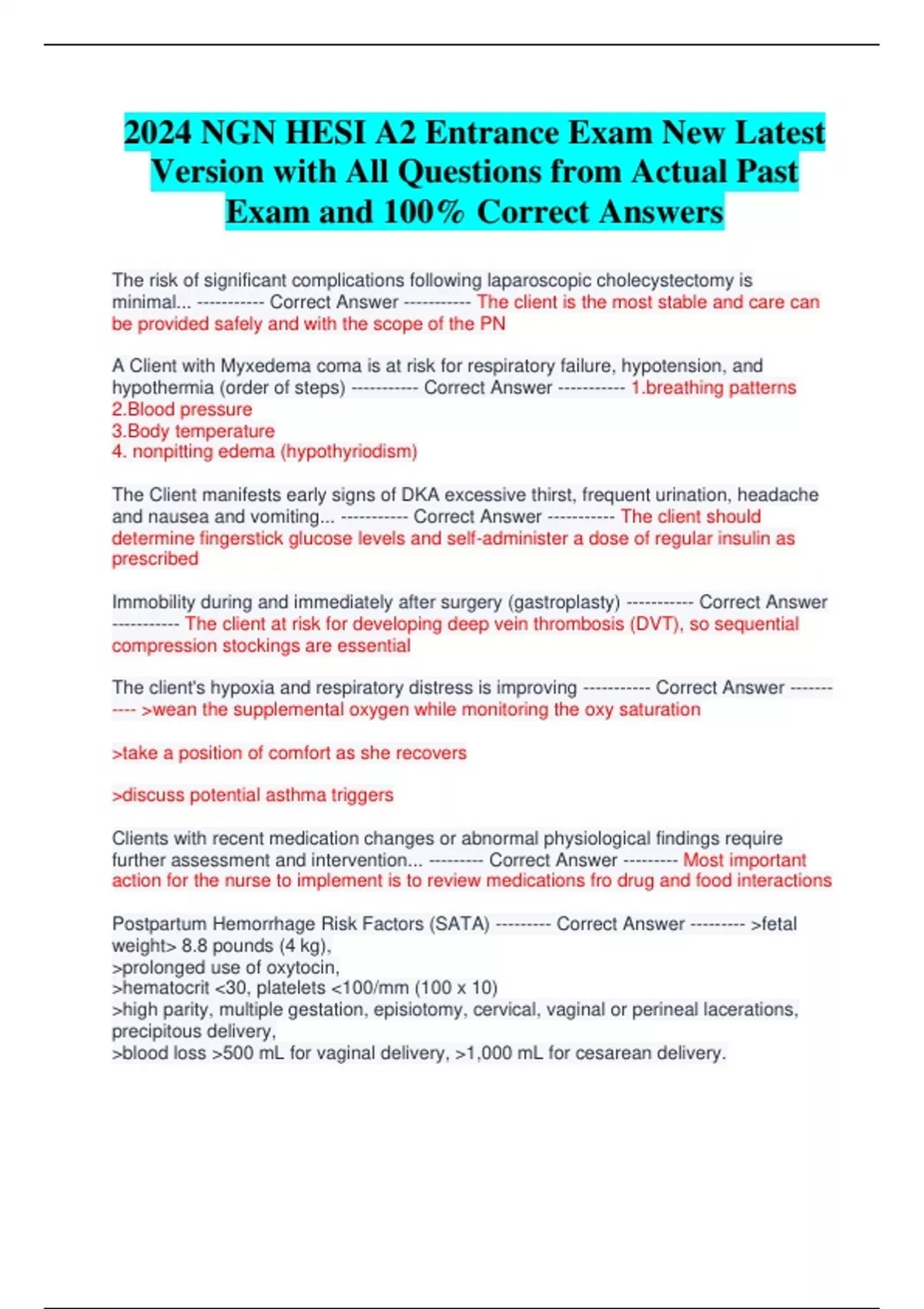 2024 NGN HESI A2 Entrance Exam New Latest Version with All Questions ...