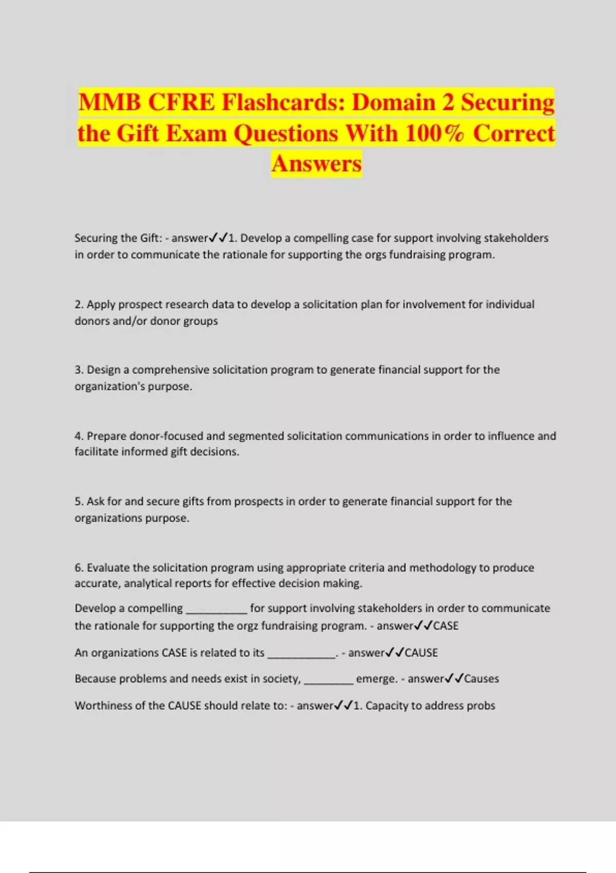 MMB CFRE Flashcards: Domain 2 Securing the Gift Exam Questions With 100 ...