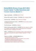Dubai RERA Broker Exam 2023-2024  Latest Update Verified Questions and  Correct Answers Rated A&plus;