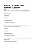 Critical Care Final Exam Practice Questions and Answers A+ RATED